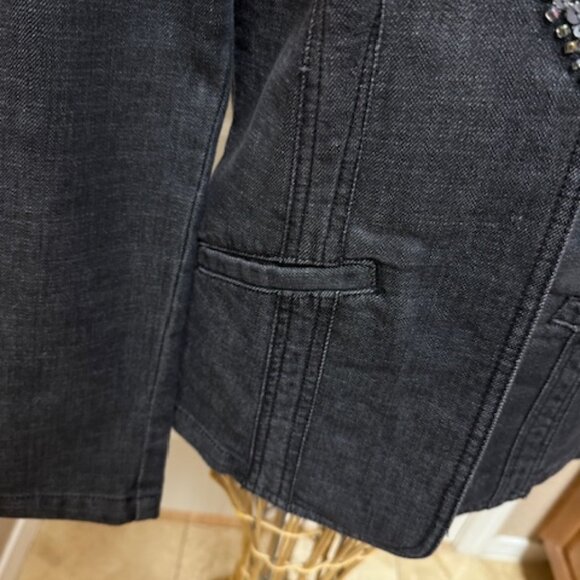 Chico's sequined charcoal gray denim fitted jacket. Size 0. - Picture 2 of 8